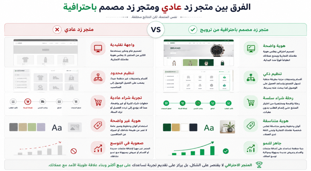 الفرق بين تصميم متجر عادي ومتجر زد
