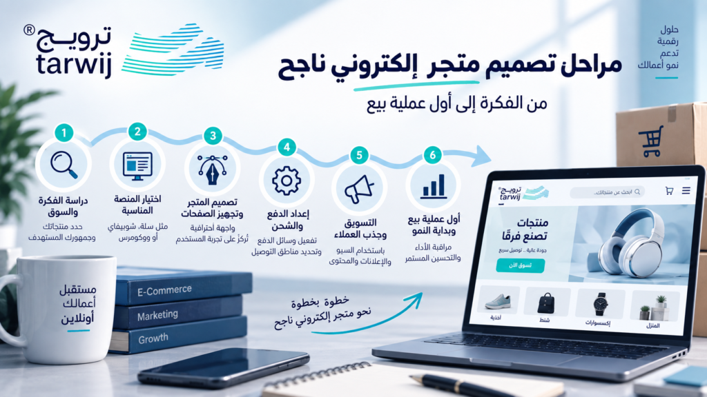 مراحل تصميم متجر إلكتروني ناجح من الفكرة إلى أول عملية بيع