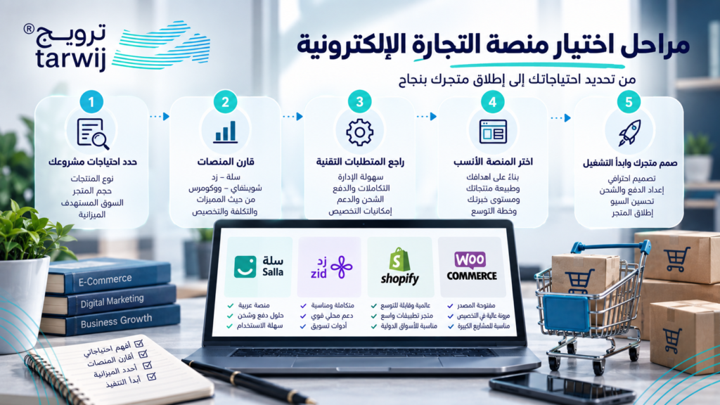 مراحل اختيار منصة التجارة الإلكترونية المناسبة للمشروع