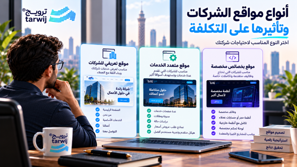أنواع مواقع الشركات وتأثير الموقع التعريفي ومتعدد الخدمات والمخصص على التكلفة